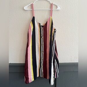 Topshop Multicolor Vertical Stripe Button Front Cami Dress Size L Swing Dress